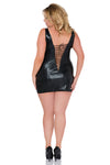 Schwarzes verführerisches Minikleid in glänzendem Wetlook von Andalea – Ansicht 2