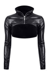 Schwarze raubtierhafte Wetlook Jacke mit brustfreiem Design von Demoniq – Ansicht 6