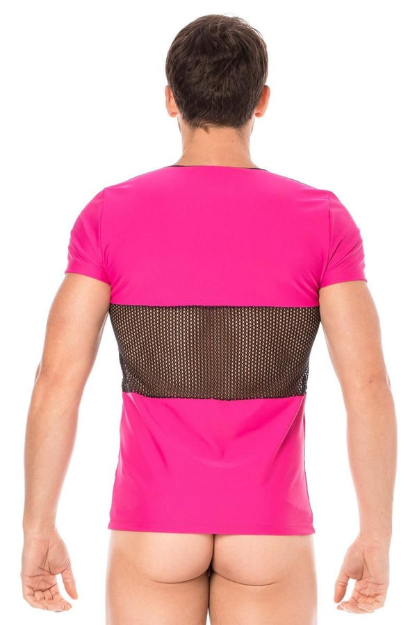 Magentafarbenes verführerisches T-Shirt mit zwei Reißverschlüssen von LOOK ME – Ansicht 2
