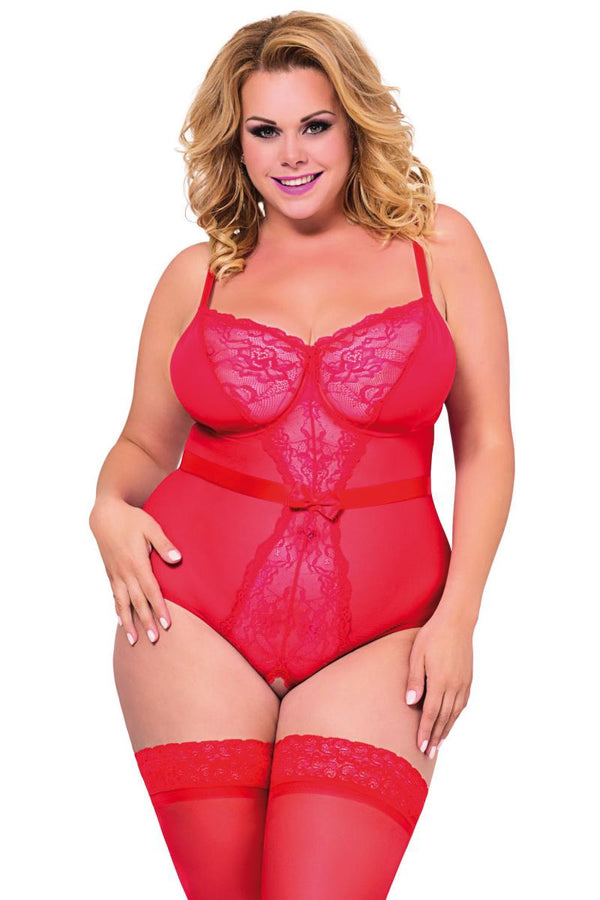 Roter verführerischer Body mit bügelunterstützten Cups von Softline – Ansicht 3