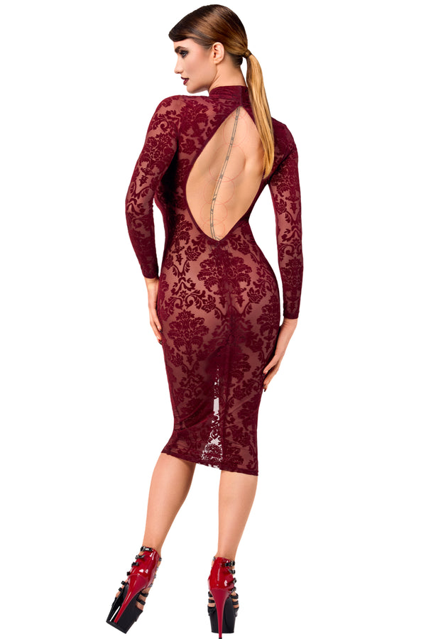 Romantisches rotes Flockkleid Kink Royal halblang mit Samt von Noir Handmade – Ansicht 7