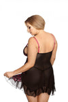 Schwarz pinkes verführerisches Minikleid mit Spitze und transparentem Tüll von Anais Apparel Size Plus – Ansicht 2