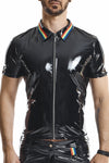Herren Poloshirt mit Regenbogen-Kragen und Reißverschluss von Regnes Fetish Planet – Ansicht 8