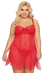 Rotes atemberaubendes Babydoll aus Spitze mit Push Up Cups von Softline