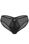 Schwarzer aufregender transparenter Slip mit edlen Stickereien und Po Raffung | Obsessive