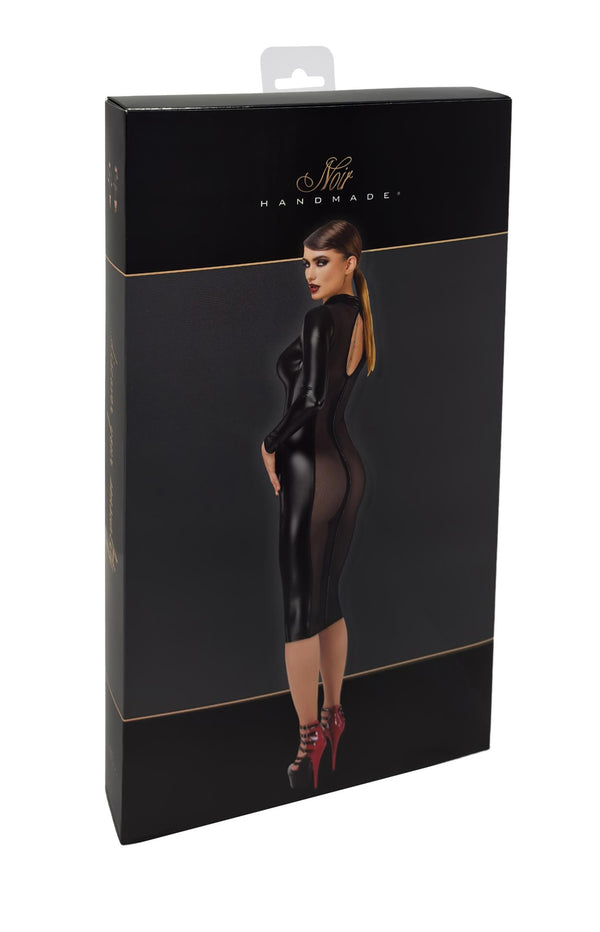 Sinnliches schwarzes Luxuria Crystal Sheer Midikleid mit Strass von Noir Handmade – Ansicht 9