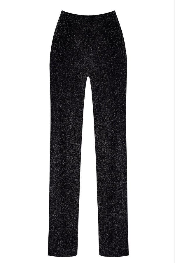 Sinnliche schwarze Onyx Sheer Palazzo-Hose von Noir Handmade – Ansicht 4