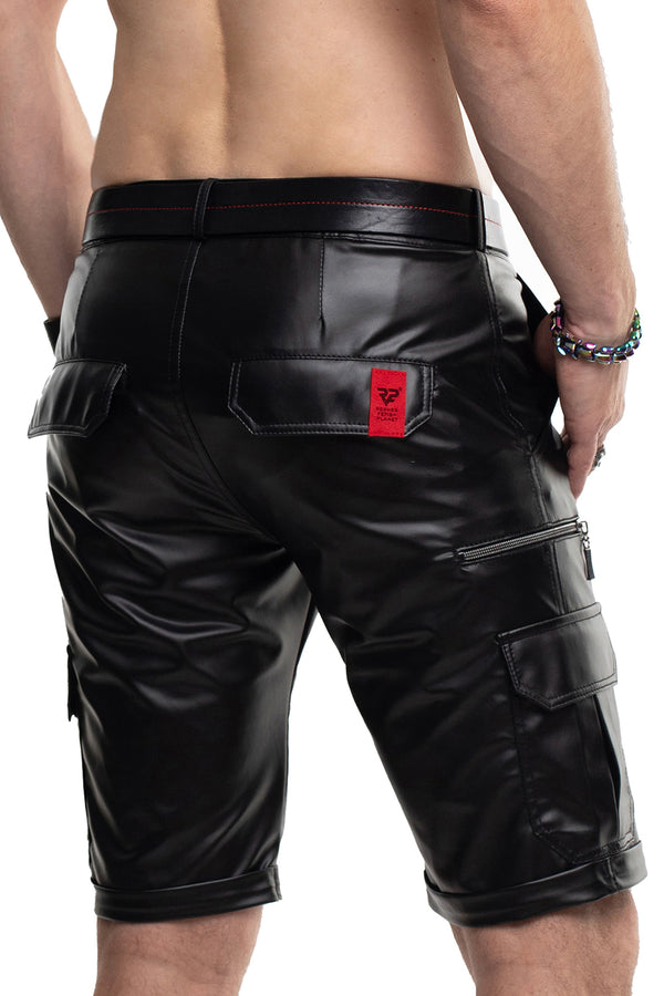 Schwarze maskuline Wetlook Cargo Shorts mit provokanten Details von Regnes Fetish Planet – Ansicht 5