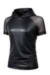 Schwarzes aufregendes Herren-Shirt mit kapuze und transparenten ärmeln von Regnes Fetish Planet – Ansicht 2