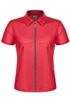 Rotes verführerisches Wetlook Poloshirt mit dunklem Reißverschluss von Regnes Fetish Planet – Ansicht 2