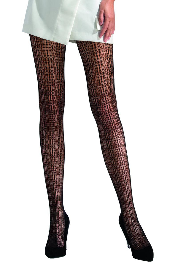 Schwarze verführerische Netzstrumpfhose mit kunstvollem Muster von Passion – Ansicht 2