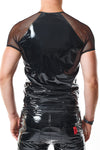 Schwarzes glänzendes Lackshirt mit transparenten Mesh Details von Regnes Fetish Planet – Ansicht 3