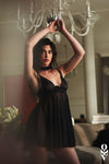 Schwarzes verführerisches ausgestelltes Babydoll mit aufwendigen Stickerei Einsätzen und Halsband von Obsessive – Ansicht 5