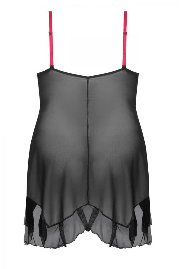 Schwarz pinkes verführerisches Minikleid mit Spitze und transparentem Tüll von Anais Apparel Size Plus – Ansicht 4