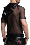 Schwarzes verführerisches Kapuzenshirt mit markanten Wetlook Details von Regnes Fetish Planet – Ansicht 3