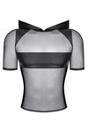 Schwarzes verführerisches Kapuzenshirt mit markanten Wetlook Details von Regnes Fetish Planet – Ansicht 2