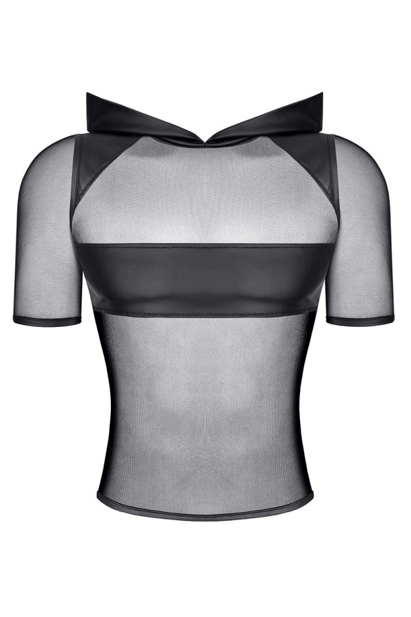 Schwarzes verführerisches Kapuzenshirt mit markanten Wetlook Details von Regnes Fetish Planet – Ansicht 2