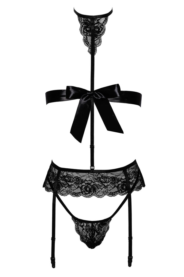Schwarzes verführerisches Set aus Spitze und Gummibändern von Kissable – Ansicht 5
