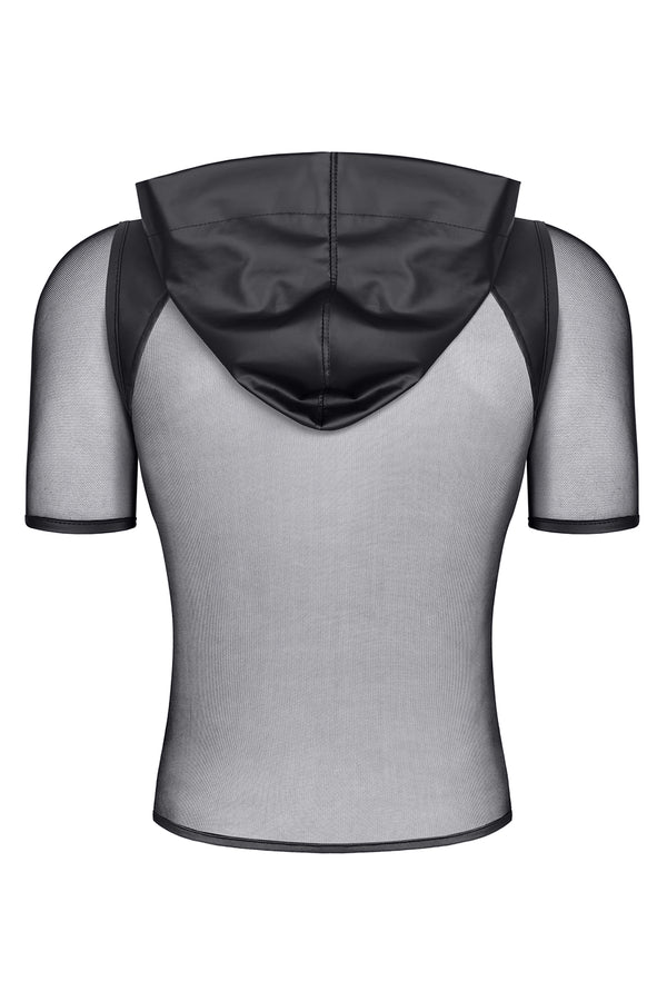Schwarzes verführerisches Kapuzenshirt mit markanten Wetlook Details von Regnes Fetish Planet – Ansicht 4