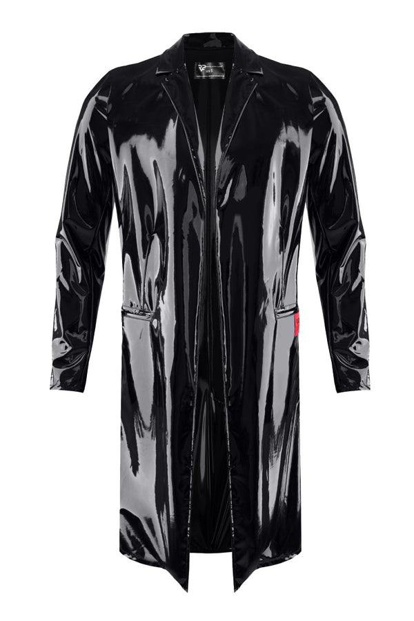 Herren Lack-Trenchcoat mit Taillenbetonung von Regnes Fetish Planet – Ansicht 6