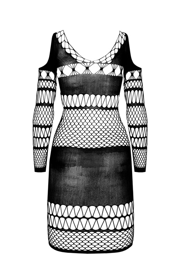 Schwarzes atemberaubendes hautenges Minikleid aus hochelastischem Netzmaterial von Passion – Ansicht 4