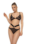 Schwarzes aufregendes zweiteiliges Set aus dehnbarem Netzstoff von Anais apparel