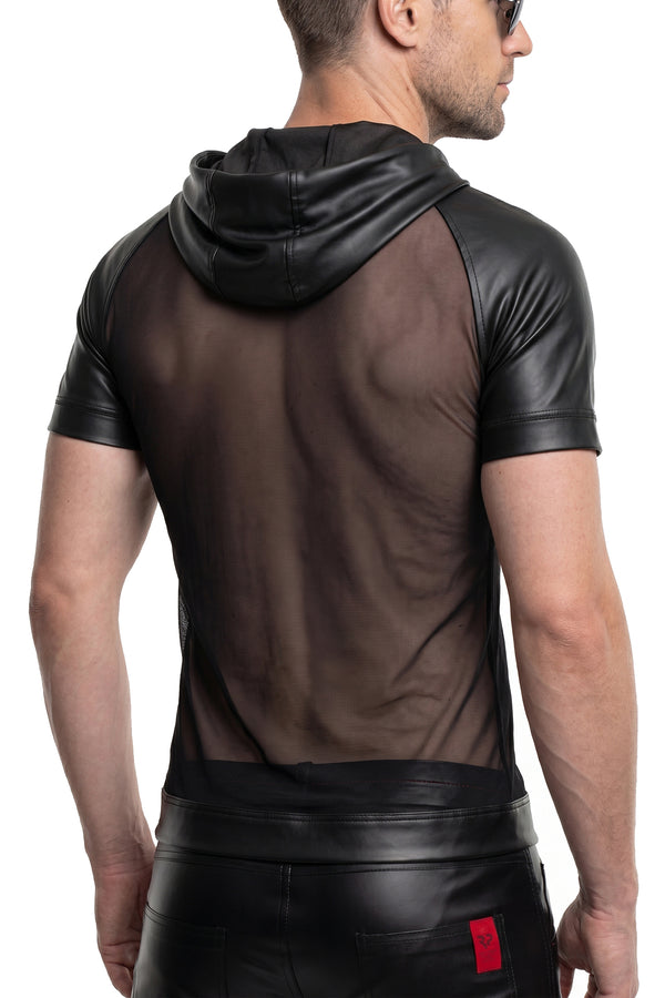 Schwarzes transparentes Herren-Shirt mit kapuze und wetlook details von Regnes Fetish Planet – Ansicht 3