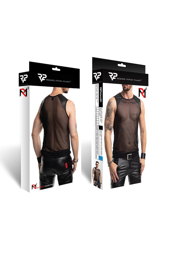 Schwarzes transparentes Tanktop mit edlen Wetlook Einsätzen von Regnes Fetish Planet – Ansicht 10