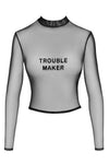 Sexy schwarzes Wetlook Top mit kreativem Cutout F389 von Noir Handmade – Ansicht 5