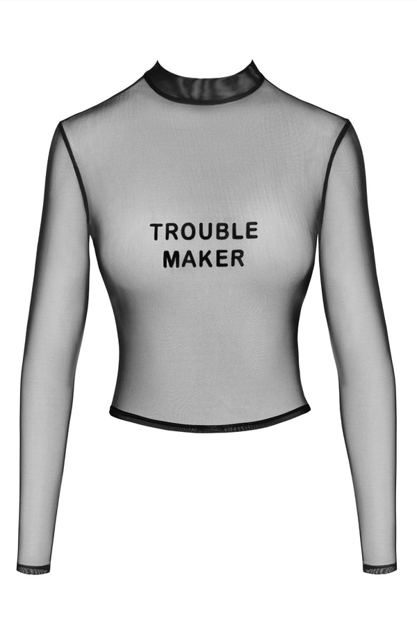 Sexy schwarzes Wetlook Top mit kreativem Cutout F389 von Noir Handmade – Ansicht 5