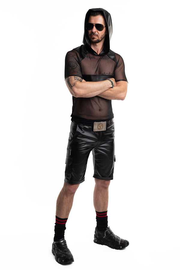 Schwarzes verführerisches Kapuzenshirt mit markanten Wetlook Details von Regnes Fetish Planet – Ansicht 9