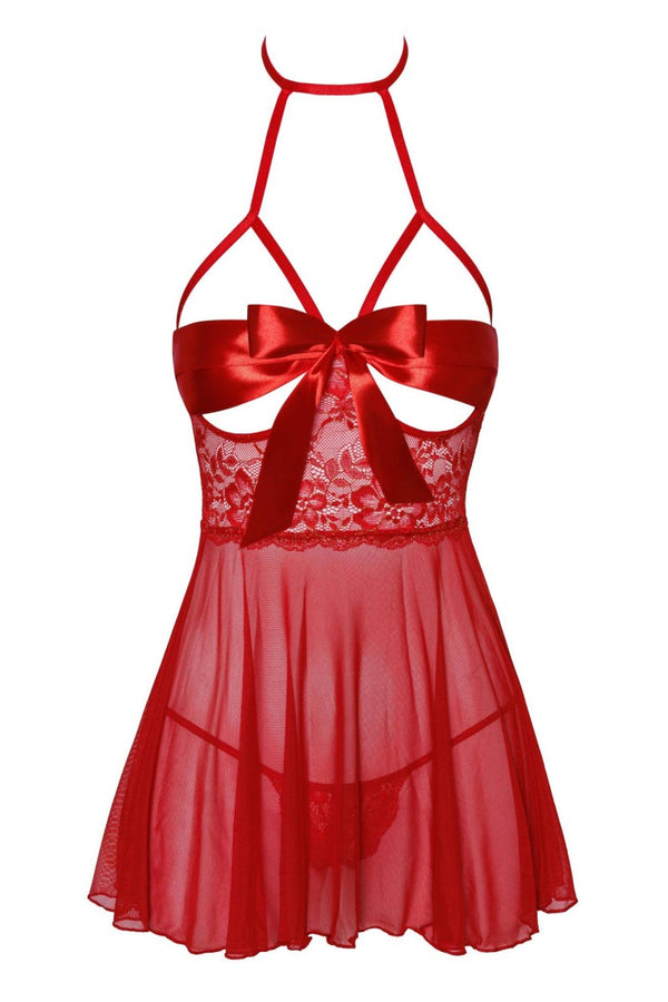 Rotes sündiges offenes Neckholder Nachtkleid mit verspielter Satinschleife von Kissable – Ansicht 2