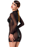 Sexy schwarzes Crossfire Netz-und-Wetlook Minikleid von Noir Handmade – Ansicht 3