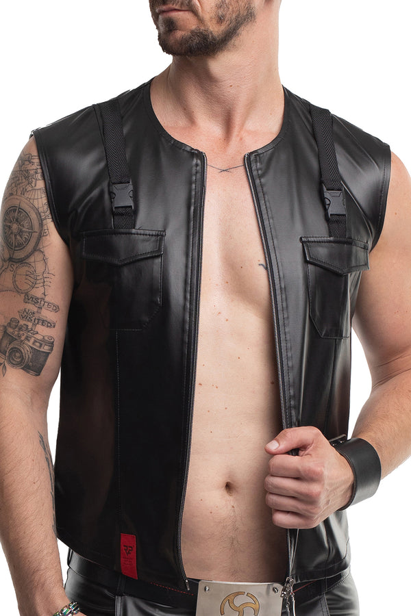 Herren Wetlook Weste mit Reißverschluss und Taschen von Regnes Fetish Planet – Ansicht 5