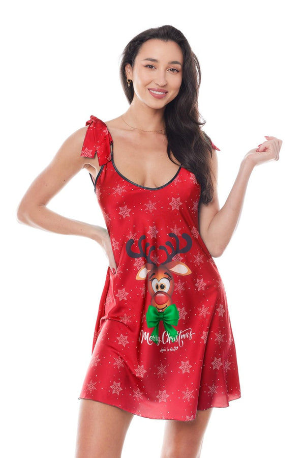 Rotes verführerisches Minikleid mit festlichen weihnachtlichen Motiven von Anais apparel