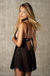 Schwarzes verführerisches Babydoll Set mit aufwendiger Stickerei von Obsessive – Ansicht 3