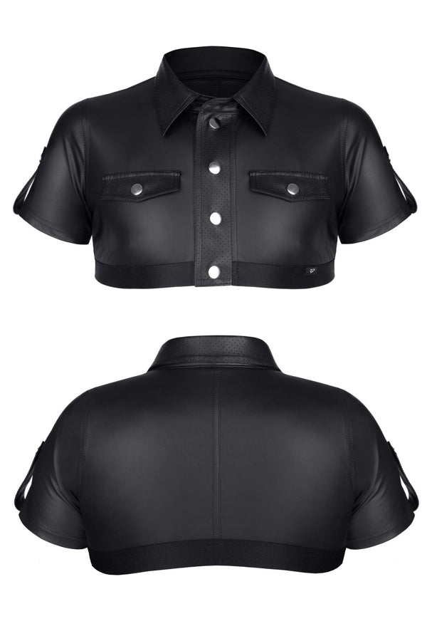 Militärisches Crop-Top mit Schulterklappen und Patches von Regnes Fetish Planet – Ansicht 7
