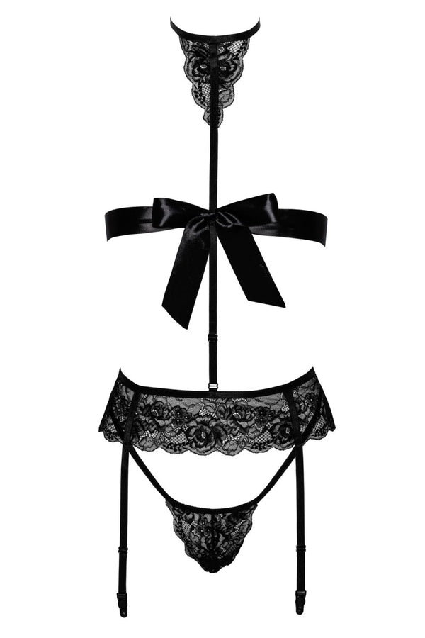 Schwarzes verführerisches Set aus Spitze und Gummibändern von Kissable – Ansicht 2