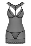 Schwarzes Dessouskleid mit feinem Spitzenkragen und Formdetails von Obsessive – Ansicht 5