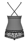 Schwarzes transparentes Babydoll mit feinen Spitzendetails und Hakenverschluss von Obsessive – Ansicht 4