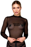 Sexy schwarzes Wetlook Top mit kreativem Cutout F389 von Noir Handmade – Ansicht 6