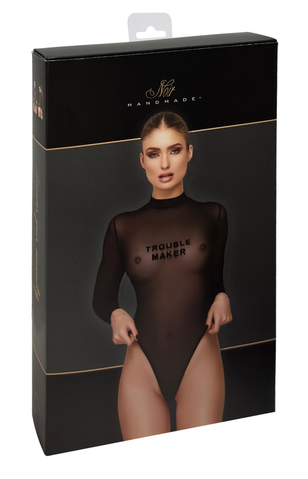 Sexy schwarzer Wetlook Body F388 mit hohem Beinausschnitt von Noir Handmade – Ansicht 10