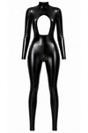 Schwarzer figurbetonter Ganzkörper Overall aus glänzendem Powerwetlook von Noir Handmade – Ansicht 4