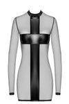 Sexy schwarzes Crossfire Netz-und-Wetlook Minikleid von Noir Handmade – Ansicht 2