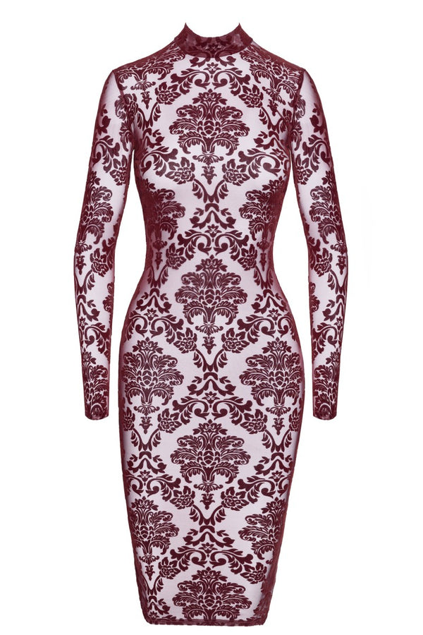 Romantisches rotes Flockkleid Kink Royal halblang mit Samt von Noir Handmade – Ansicht 2