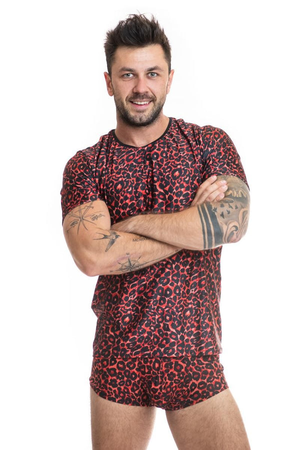 Rotes verlockendes Herren Shirt mit wildem Leo Print von Anais for Men