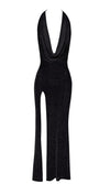 Sinnliches schwarzes Onyx Liquid Maxi-Kleid mit Drapierung von Noir Handmade – Ansicht 2