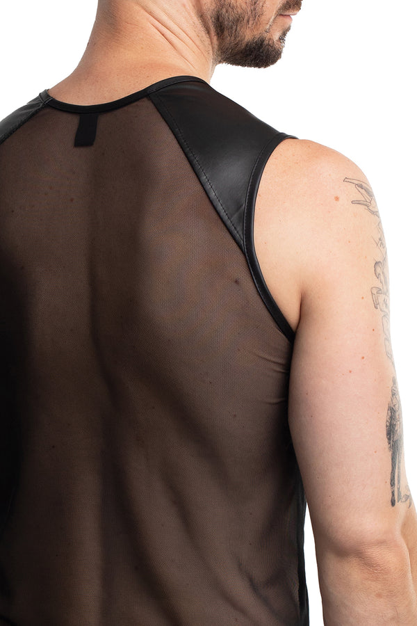 Schwarzes transparentes Tanktop mit edlen Wetlook Einsätzen von Regnes Fetish Planet – Ansicht 7