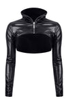 Schwarze raubtierhafte Wetlook Jacke mit brustfreiem Design von Demoniq – Ansicht 2