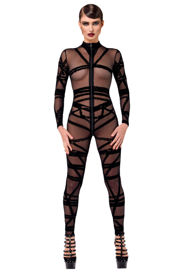Sexy schwarzer Bondesque Catsuit aus Wetlook von Noir Handmade – Ansicht 6